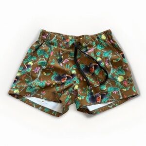 Kavu Telic True Outdoor Wear Shorts Pears Birds Cuffed pleats Pockets Sz S Brown
